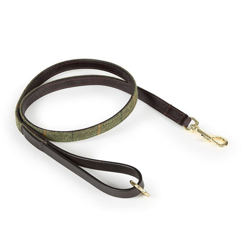 Dog lead in leather and tweed